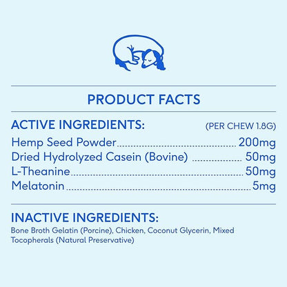 Native Pet Calming Chews for Dogs - Melatonin for Dogs Anxiety Relief - Grain Free All Natural Hemp Calming Treats & L-Theanine Helps Manage Stress & Separation Anxiety - Puppy Sleep Aid - 60 Chews