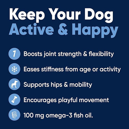 Woofy Advanced Strength Hip & Joint Health Supplement for Dogs - with Glucosamine, Chondroitin, MSM and Omega 3, 90 Flavored Chews for Small and Medium Dog Breeds