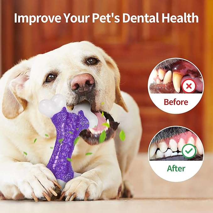 Tough Dog Chew Toys for Aggressive Chewers Large Medium Breed, Bone Toy Dog, Natural Nylon Heavy Duty Extreme Indestructible Teething Training