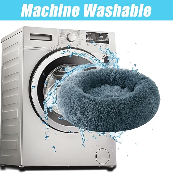 HYQ Small Dog Bed, Pet Beds for Small Dogs, Cat Beds for Indoor Cats, Fluffy Faux Fur Plush Small Dog Bed, Washable Puppy Bed with Anti-Slip Bottom, Dog Bed Small Size Dog (Blue Gray, 24 Inch)