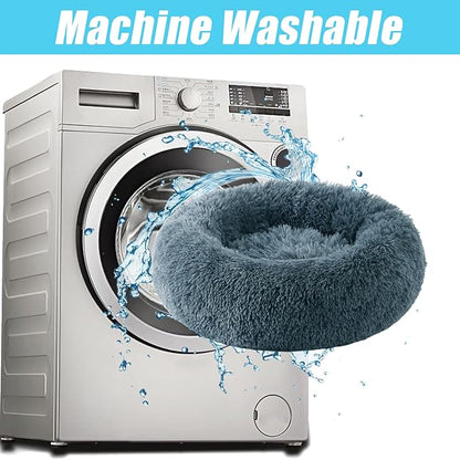 HYQ Small Dog Bed, Pet Beds for Small Dogs, Cat Beds for Indoor Cats, Fluffy Faux Fur Plush Small Dog Bed, Washable Puppy Bed with Anti-Slip Bottom, Dog Bed Small Size Dog (Blue Gray, 24 Inch)