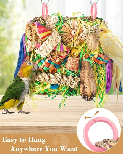 ERKOON Bird Toys, Parrot Toys Foraging Swing Mat Parrot Cage Hanging Toys Birds Grass Mat Climbing Wall with Seagrass, Birds Cage Accessories (Green)