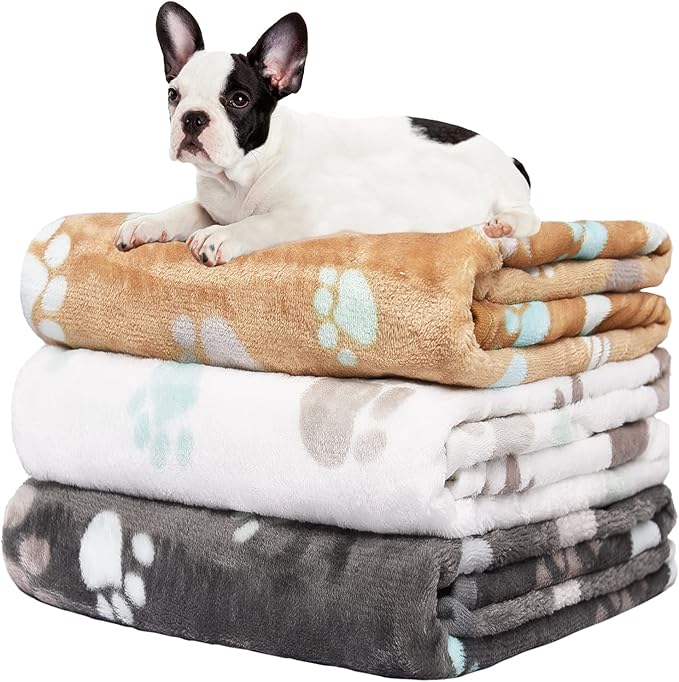 Rezutan Upgraded Dog Blankets for Medium Dogs, 3 Pack Dog Cat Blankets Washable, Soft Pet Mat Throw Cover for Kennel Crate Bed, Cute Paw Pattern, Dog Blanket, Pet Blanket 30"x20"