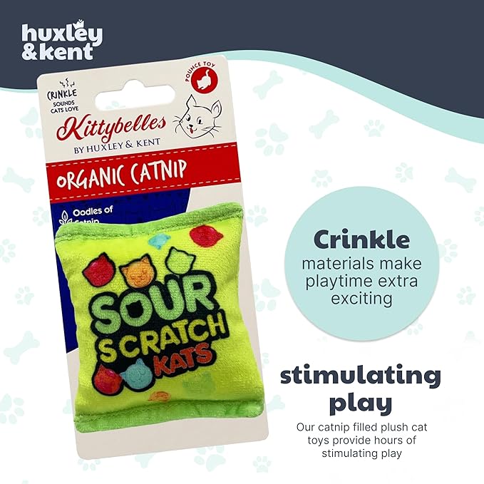 Huxley & Kent Plush Cat Toy - Interactive Catnip Toy for Cats & Kittens - Soft with Crinkle & Catnip - Fun Indoor Play - Sour Scratch Kats
