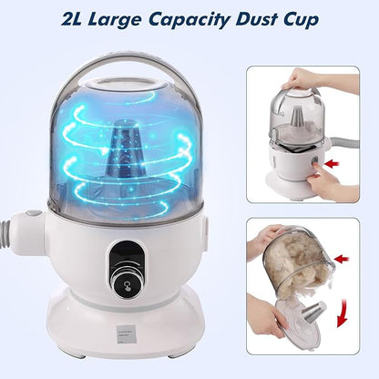 IDEALHOUSE Dog Hair Vacuum and Grooming Kit, 2L Dust Cup with 5 Grooming Tools, High Suction Power for Shedding Pet Hair, Low Noise for Stress-Free Grooming, Home Cleaning, White and Grey