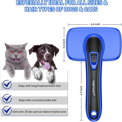 Dogs Cats Self Cleaning Slicker Brush for Shedding & Grooming Any Breed of Pets, Removes Loose, Undercoat, Mats, Tangled Hair for Small Medium Large Animal With Long Short Fur Length, Blue