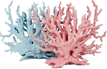 kathson Aquarium Coral Decor Fake Coral Ornaments Small Fish Tank Resin Decorations (Pink and Blue, 2 Pack)
