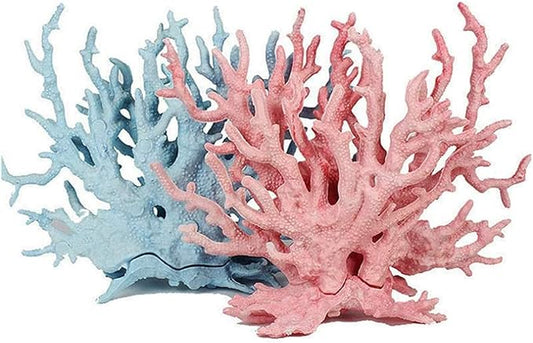 kathson Aquarium Coral Decor Fake Coral Ornaments Small Fish Tank Resin Decorations (Pink and Blue, 2 Pack)