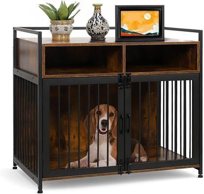 Houseables Dog Crate Furniture, Dog Crate That Looks Like Furniture, Kennel Table, Pet Kennel, Cages for Dogs Indoor, Pet Cage, Modern, Hidden, Decorative, Living Room, Aesthetic, S-M, 41 Inch, Brown