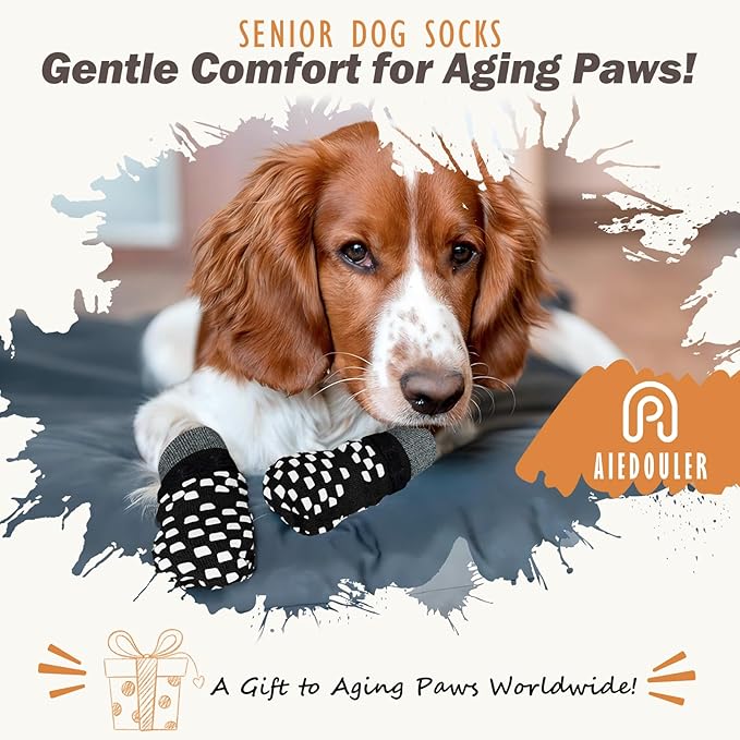 Non Slip Dog Socks to Prevent Licking Paws Grippy Socks for Senior Dog on Hardwood Floors Anti Slip Dog Socks for Hot Pavement Double Side Paw Protector Prevent Scratching Black XXL