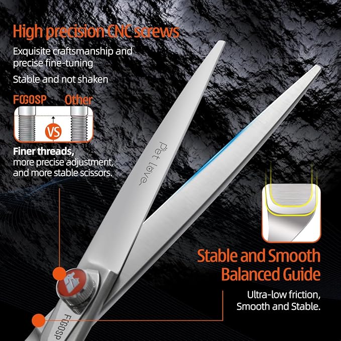 7'' Straight Dog Grooming Scissors Professional Grooming Shears for Dogs Cat Pet Japan 440C Stainless Steel Dog Cutting Scissors for Grooming Right Handed