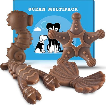 NEZIN Dog Chew Toys for Aggressive Chewers, 4 Pack Indestructible Dog Toys with Tough Nylon, Chew Toy Gift for Dogs of All Breed Sizes