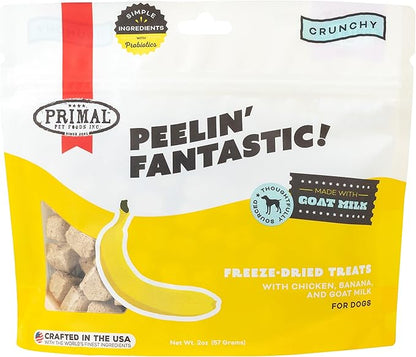 Primal Freeze Dried Dog Treats; Chicken & Banana Dog Treats with Goat Milk for Dogs, Peelin' Fantastic, Grain Free Training Treats for Dogs with Probiotics, 2 oz