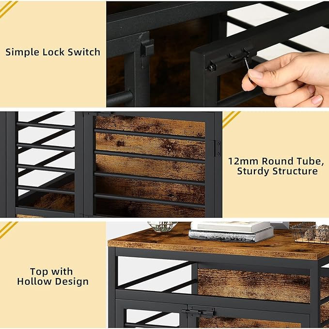 DWVO Dog Crate Furniture, 24 Inch Dog Kennel Indoor Furniture End Table Cage for Dogs, Modern Decorative Crate Wooden Dogs Cage Furniture with Wheels, Chew-Resistant, Rustic Brown