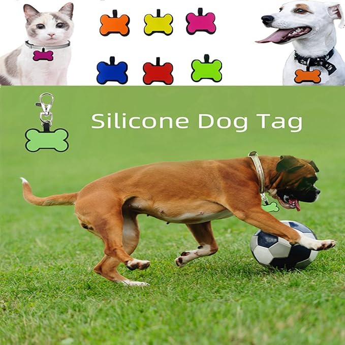 6 Pack Soundless Bone Design Pet ID Tag with 6 Popular Colors in One Set,Personlized Silent Dog Tag,Easy Engraved and Double Sided, No More Jingling Pet Tags,Never Fades-Durable for Dog and Cat