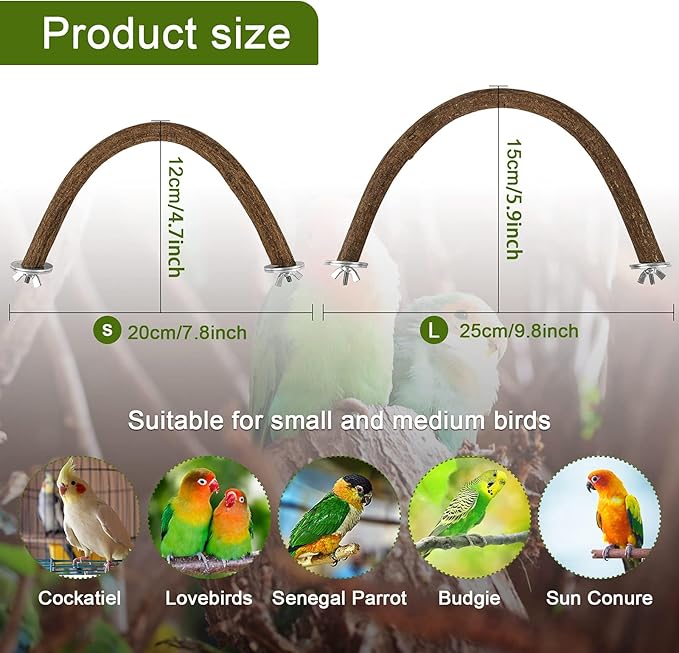 Rypet 2PCS Natural Wood Bird Perches for Cage,Wooden Parakeet cage Accessories,Parakeets Stand Perch,U Shape Parrot Perch Bird Stand Toys for Parakeet, Conure, Cockatiel, Budgie, Lovebirds S