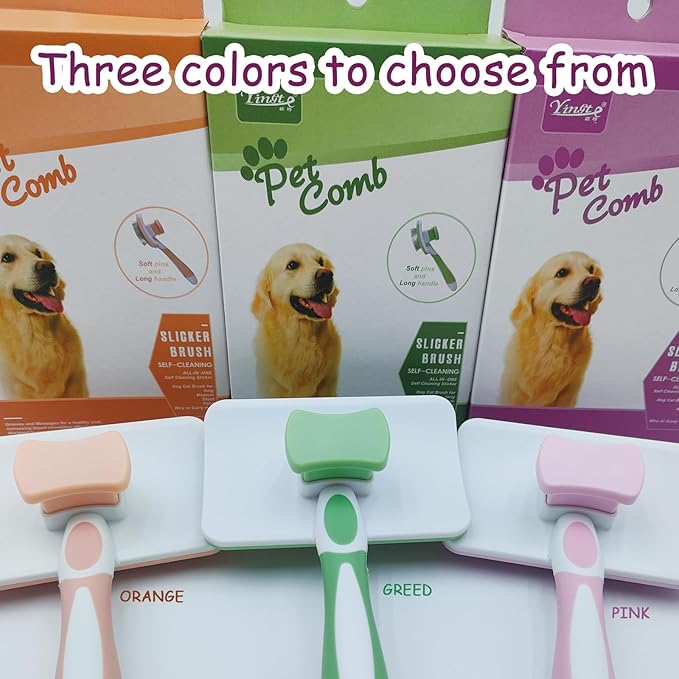 Self-Cleaning Slicker Brush for Dogs & Cats: Dog brushes for Grooming for Shedding Tangles Hair Gently Deshedding Cat Brush for Short Haired Cats & Long Haired Cats