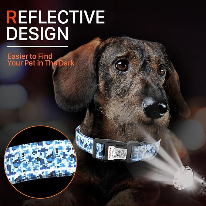 Reflective Dog Collars for Large Dogs Soft Nylon Camo Blue Sized L