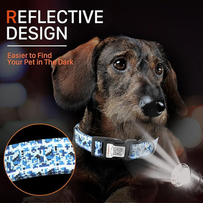 Reflective Dog Collars for Large Dogs Soft Nylon Camo Blue Sized L