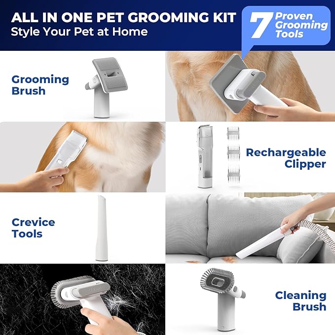 Dog Grooming Kit with Vacuum Clippers: Dog Vacuum for Shedding Grooming with Pet Hair Trimmer - 3L Pet Grooming Vacuum for Dogs Low Noise