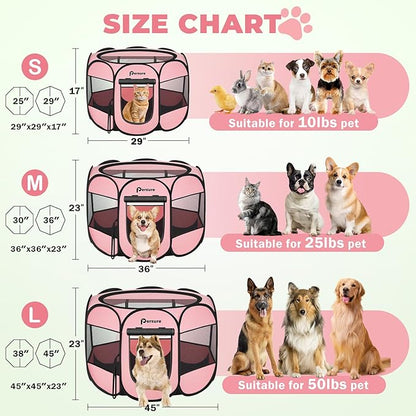 Dog Cat Playpen Indoor Outdoor for Puppy Pet Cat Recovery After Surgery, Dog Tent Crates Cage Indoor/Outdoor, Portable Pop Up Dog Kennel with Carrying Case for Travel (Premium Pink, Large)