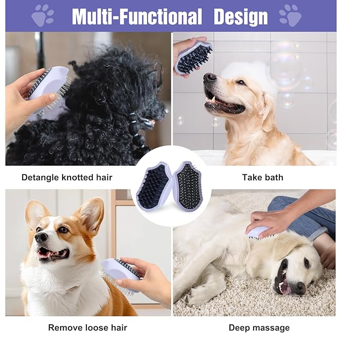 2PCS Dog Brush for Shedding and Bathing, Dog Grooming Tools Set for Short/Long Haired Dogs & Cats, Slicker Pin Hair Brush for Removing Loose Fur and Tangles, Soft Rubber Brush for Washing