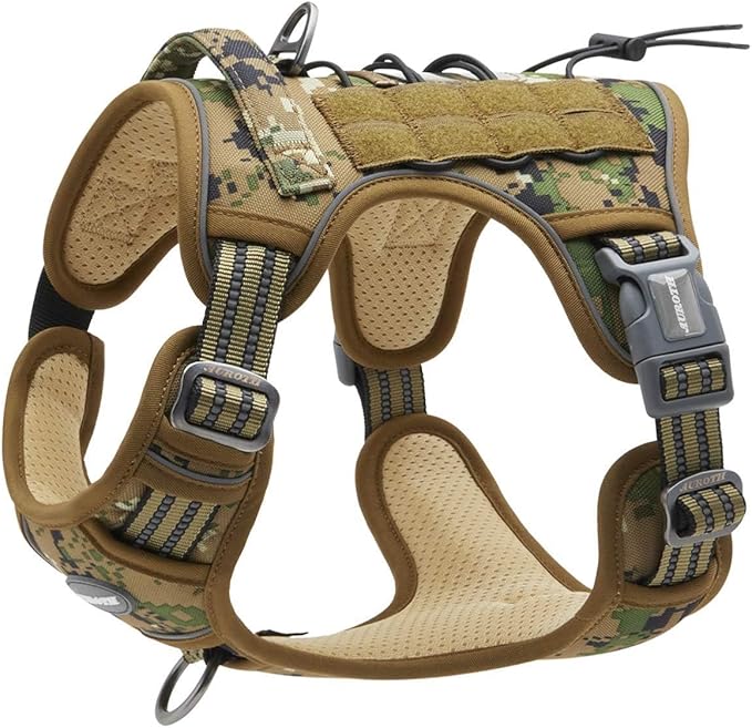 AUROTH Tactical Dog Harness for Large Dogs No Pull Adjustable Pet Harness Reflective K9 Working Training Easy Control Pet Vest Military Service Dog Harnesses Woodland Camo XL