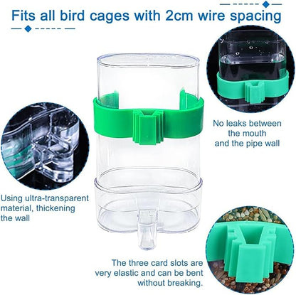Hamiledyi No Mess Bird Feeders Water Dispenser Set Automatic Parakeet Cage Feeder with Perch Transparent Acrylic Container Parrot Cage Accessories for Canary Budgie Lovebirds Finches