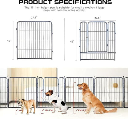 Dog Playpen, Dog Fences for The Yard, Portable Outdoor Dog Playpen for Large/Medium/Small Dogs, Foldable Metal Dog playpen, with Doors (8 Panels, 45")