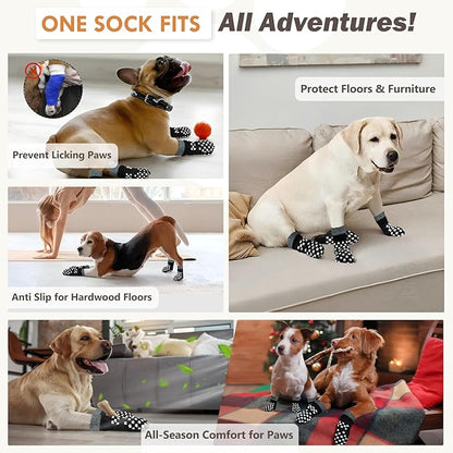 Non Slip Dog Socks to Prevent Licking Paws Grippy Socks for Senior Dog on Hardwood Floors Anti Slip Dog Socks for Hot Pavement Double Side Paw Protector Prevent Scratching Black L
