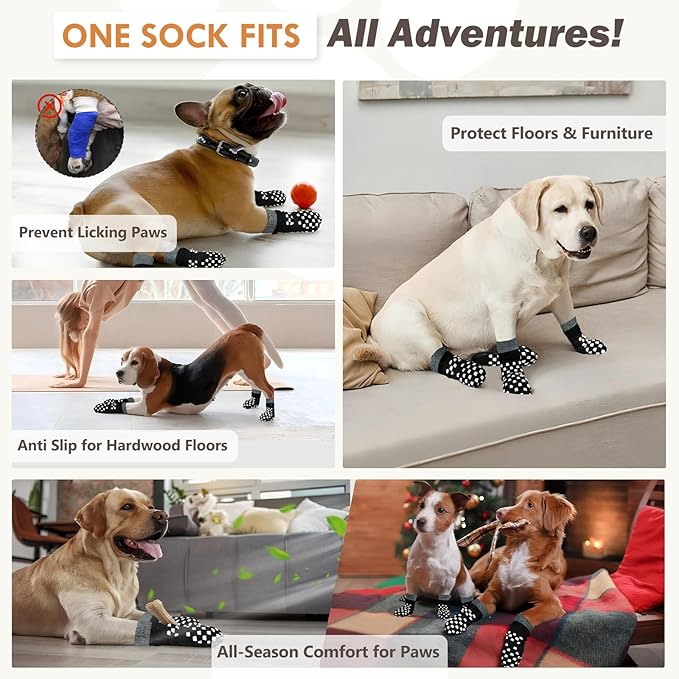 Non Slip Dog Socks to Prevent Licking Paws Grippy Socks for Senior Dog on Hardwood Floors Anti Slip Dog Socks for Hot Pavement Double Side Paw Protector Prevent Scratching Black XL
