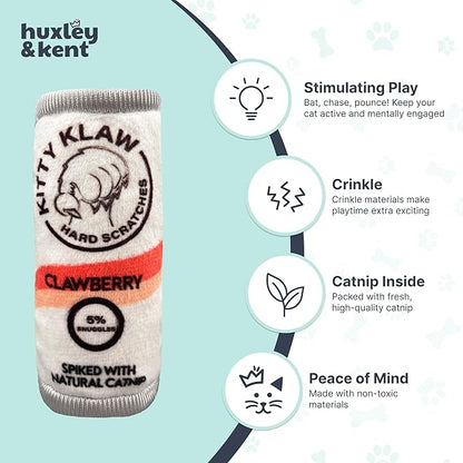 Huxley & Kent Plush Cat Toy - Interactive Catnip Toy for Cats & Kittens - Soft Kitty Toy with Crinkle & Catnip - Fun Indoor Play Toy - Kitty Klaw Clawberry