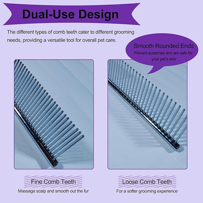3 PCS Puppy Brush Grooming Kit, Stainless Steel Flea Comb, Fit for Yorkie, Shih Tzu, Maltipoo, Soft Bristle (Dark Purple)