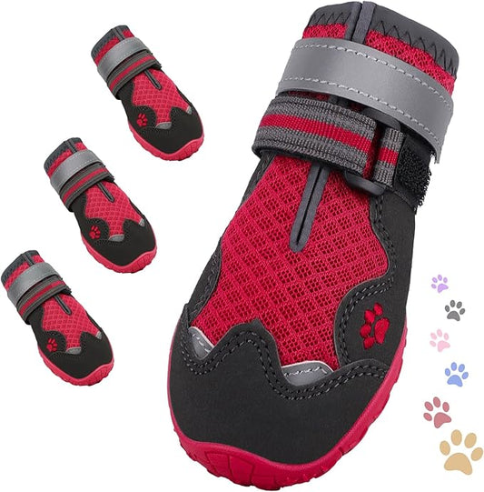 Dog Shoes for Large Medium Small Dog, Mesh Breathable Dog Shoes for Hot Pavement, Anti-Slip Dogs Boots Paw Protectors with Reflective for Outdoor Walking Indoor Hardfloors (Size 4)