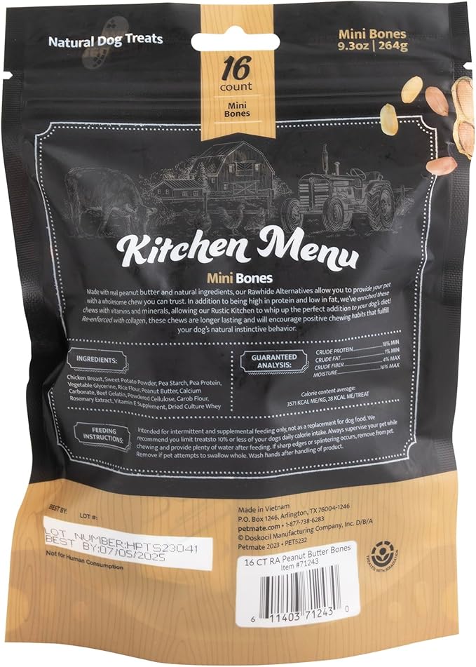 Real Peanut Butter Dog Treats Mini Bones, (16ct) Collagen Smart Bones for Dogs Rawhide for Small and Medium Breeds,Collagen Sticks for Dogs.
