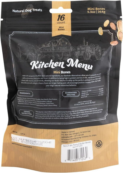 Real Peanut Butter Dog Treats Mini Bones, (16ct) Collagen Smart Bones for Dogs Rawhide for Small and Medium Breeds,Collagen Sticks for Dogs.