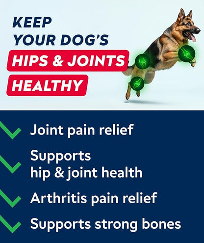 STRELLALAB Hip & Joint Glucosamine Supplement Treats for Dogs - Chondroitin, Omega-3, MSM - Advanced Joint Health Support Chews for Large Breed - Pain Relief - Bacon Flavor - 120 Ct - Made in USA