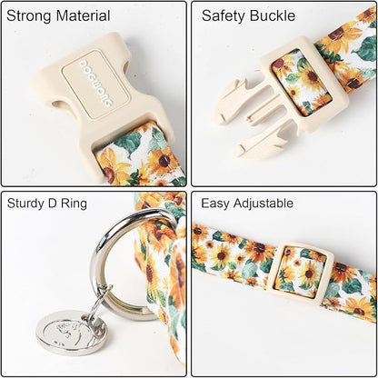 DOGWONG Female Cotton Dog Collar, Sunflower Spring Pet Dog Collars Cute Summer Puppy Necklace for Small Medium Large Dogs