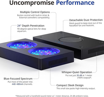 NICREW NavaReef 65 Reef LED Light, 65W Reef Aquarium Lighting for Soft/LPS Corals and Saltwater Fish Tanks, Built-in Timer, Blue Focused Spectrum