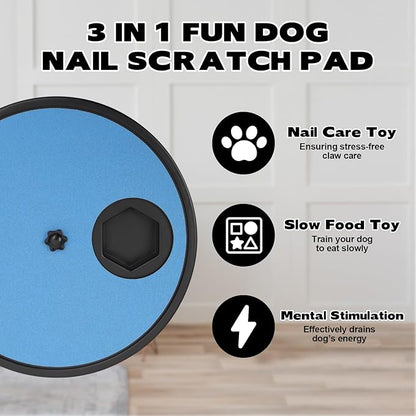 3 in 1 Rotatable Round Dog Scratch Board with Food Storage Compartment Box Nail Grinder Claw Care, Stress-Free Dog Scratch Pad (Blue)