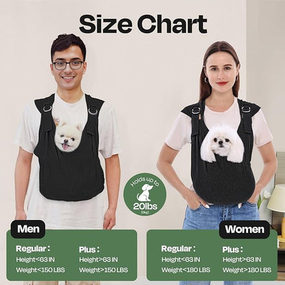 Supet Dog Sling Carrier for Small Dogs, Anti-Anxiety Hands Free Cat Sling Carrier, Soft Cotton Front Facing Dog Carrier, Adjustable Swaddle Wrap, Reducing Back Neck Neck Pain(Regular, Black)