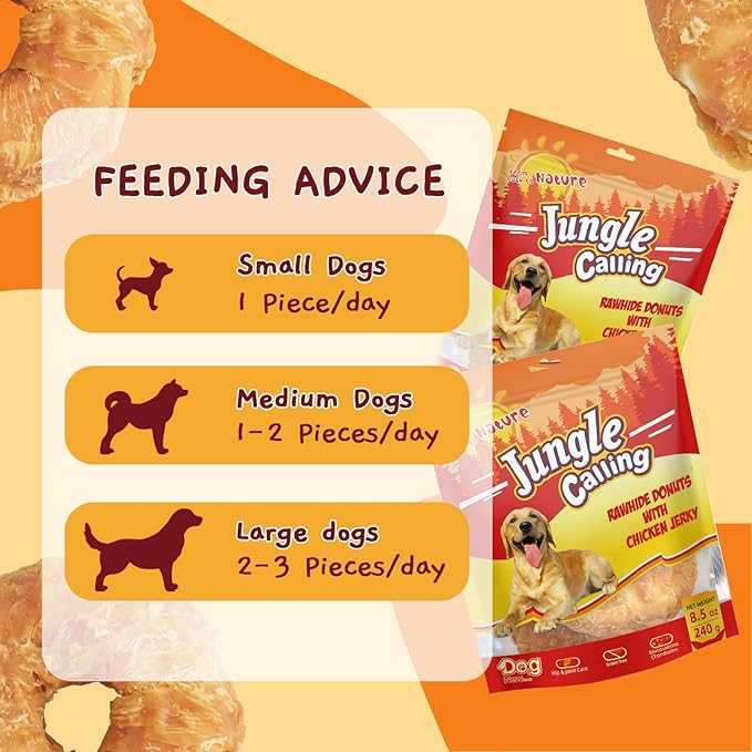 Jungle Calling Dog Treats Long Lasting, Rawhide Chews for Dogs, Chicken Wrapped Rawhide Donuts, Chewy Snacks for Medium Large Dogs