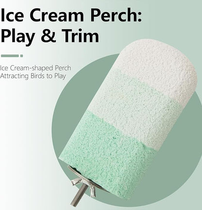 Natural Mineral Bird Perch for Cage Parrot Perch Platform for Beak Grinding Claw Trimming & Chewing Chew Toy for Parakeets Cockatiels Conures Birds Cage Accessories (Gradient Green, 4.7")