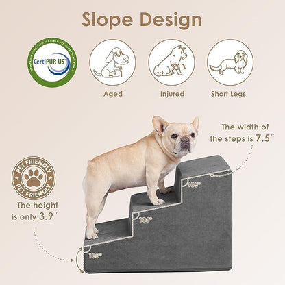 EHEYCIGA Dog Stairs for Small Dog 15.7”H, 3-Step Slope Dog Stairs for Couch and Sofa, Pet Steps with Non-Slip Bottom, Low Ramp and Larger Step Area