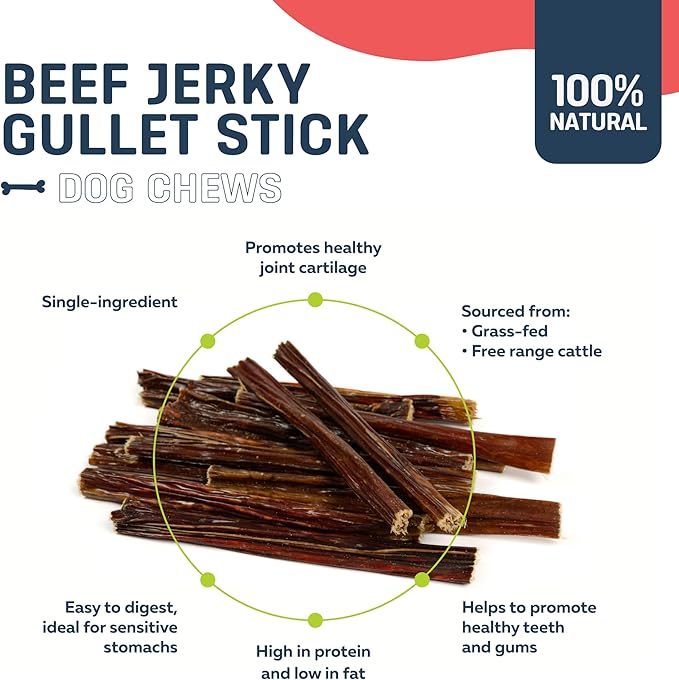 Big Lu - 6-Inch Jerky Gullet Sticks, 12 Count, All-Natural Beef Dog Chews, Grass-Fed, Free-Range, Digestible Treats with Glucosamine and Chondroitin for Joint Health, Dogs