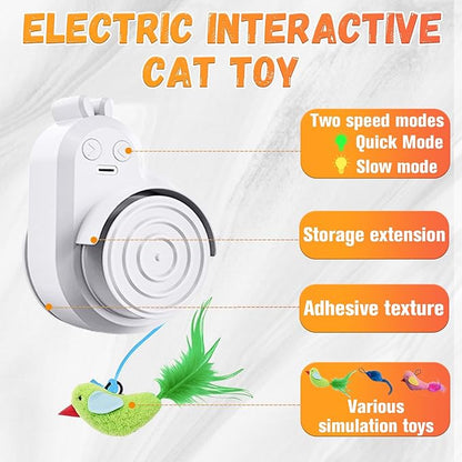 Interactive Cat Toys for Indoor Cats Automatic Electric Flying Bird Feather Cat Toy - Best Kitten & Adult Cat Enrichment Toy Stick-on Hanging Electric Kitty Toys for Bored Cats