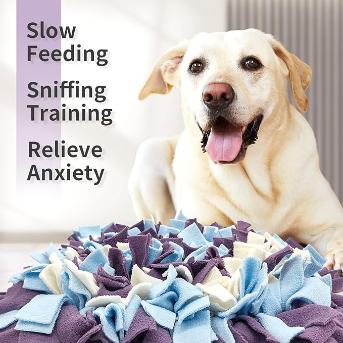 Pet Snuffle Mat for Dogs, Dog Feeding Mat, Nosework Training Mats for Foraging Instinct Interactive Puzzle Toys (Violet&SkyBlue&White)