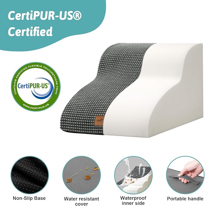 Dog Stairs for Bed, Small Dogs Ramp with Leakproof Fabric Cover, Foam Pet Steps for Cat and Sofa, Lightweight, Non-Slip, Durable, Comfort (Dark Grey, 15.7x19.7x11.8in, 2)