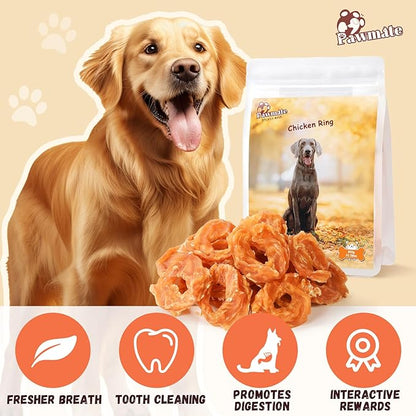 Dog Treats Chicken Jerky Rings, Rawhide-Free Grain-Free Real Dried Tenders Natural Chicken Breast Dog Chewy Training Snacks for Small Medium Large Dogs Large Pack 10.58oz