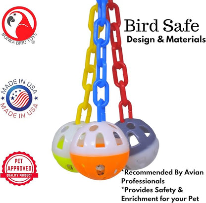 Bonka Bird Toys 1467 Ball Clanger Plastic Colorful Noisy Rattle Parrot Cage Toy Parrotlet, Parakeet, Budgie, and Similar Breeds